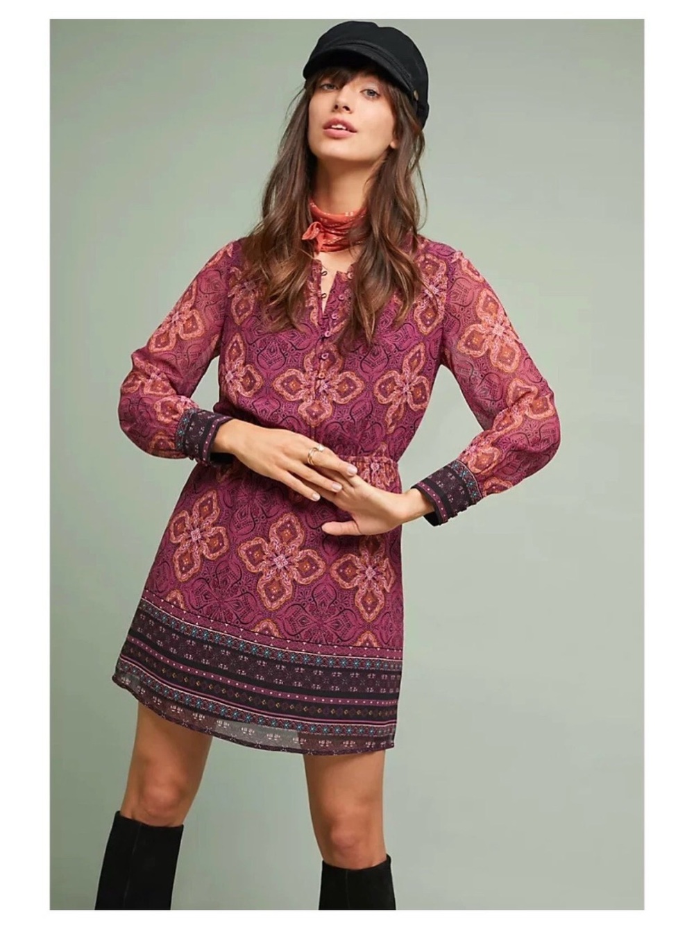 Maeve Anthropologie Meredith Printed Mini Dress Purple Boho Medium Petite MP